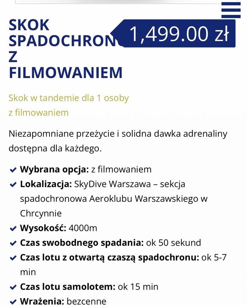 Voucher na skok spadochronowy SkyDive Warszawa