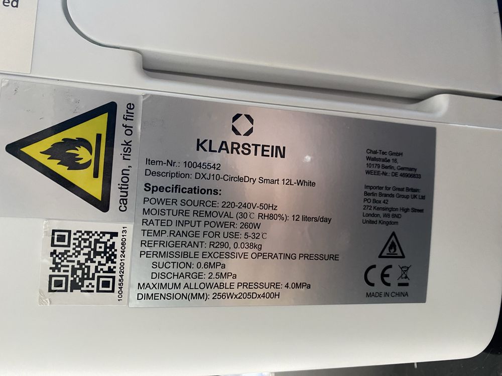 Осушувач повітря Smart з Німеччини Klarstein CircleDry 12L 10045542