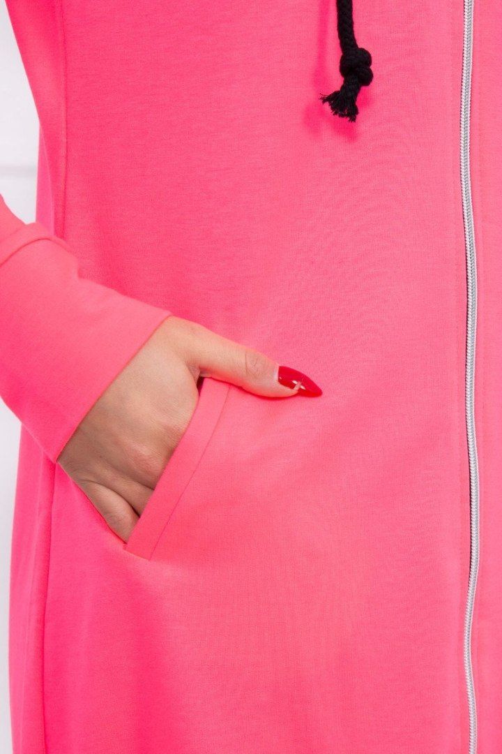 Bluza sukienkowa różowy neon z kapturem i zamkiem | Długa | UNI