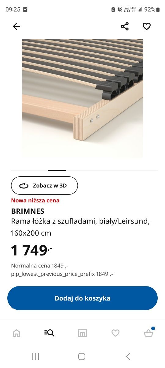 Brimnes 160x200 rama dno z listew stan idealny łóżko ikea