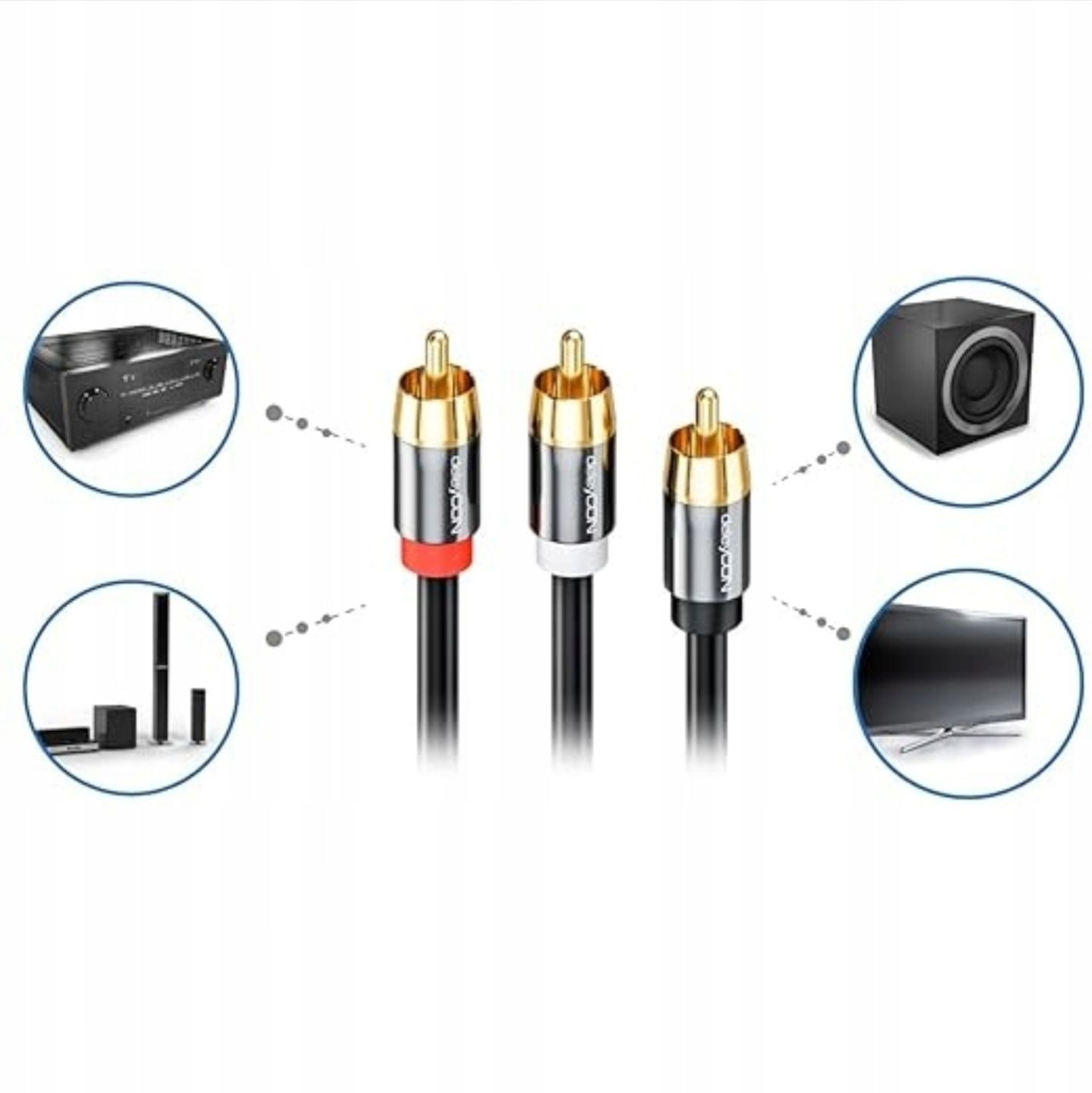 deleyCON Cinch RCA Kabel Y Cyfrowy Pozłacane Złącza RCA na 2x RCA
