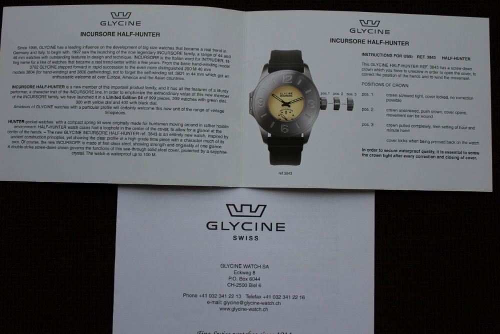 Glycine Incursore Half Hunter limited edition часы swiss watch швейца