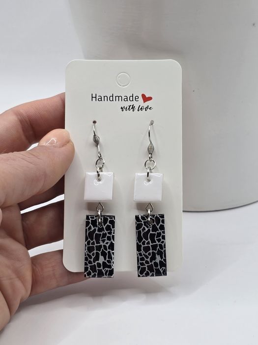 Kolczyki eleganckie, biel i czerń, rękodzieło