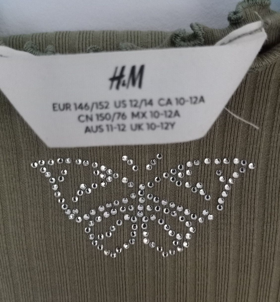 Oliwkowa, khaki koszulka, bluzka, bluzeczka dziewczęca h&m  146/152