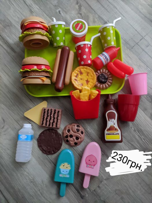 Іграшковий посуд продукти фастфуд піца печиво пікнік