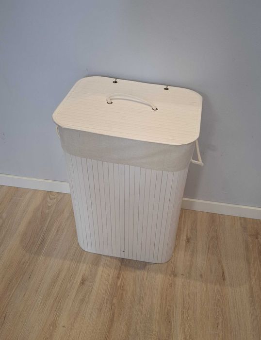 Kosz na pranie , 72 L , bambus, biały