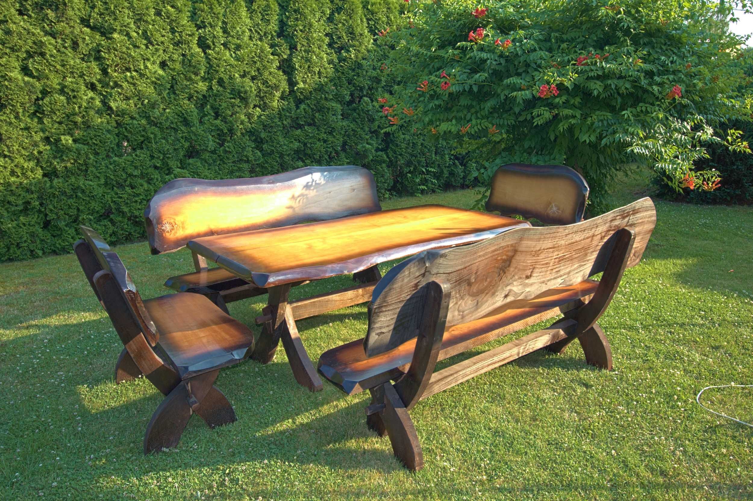 Meble ogrodowe drewniane duży stół 2,5m XL ławki krzesła do ogrodu