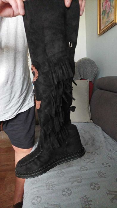 Kozaki damskie w stylu boho, czarne .