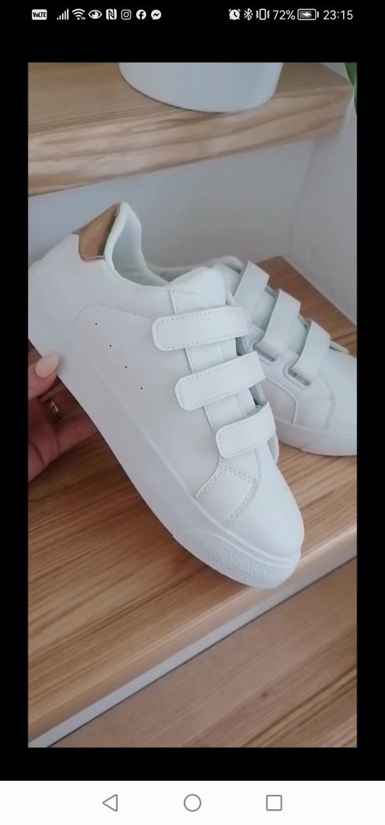 Białe buty sportowe damskie adidasy wygodne z Eco skórki na rzepy 36