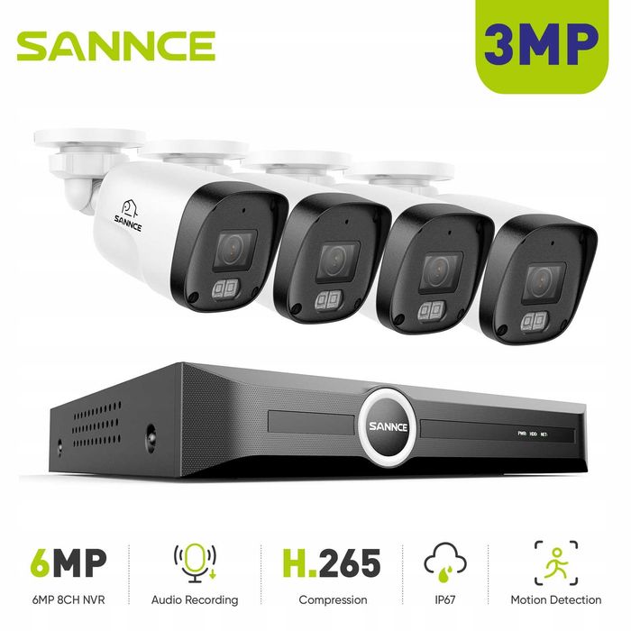 SANNCE 3MP 8-kanałowy system monitoringu PoE, 6MP NVR
