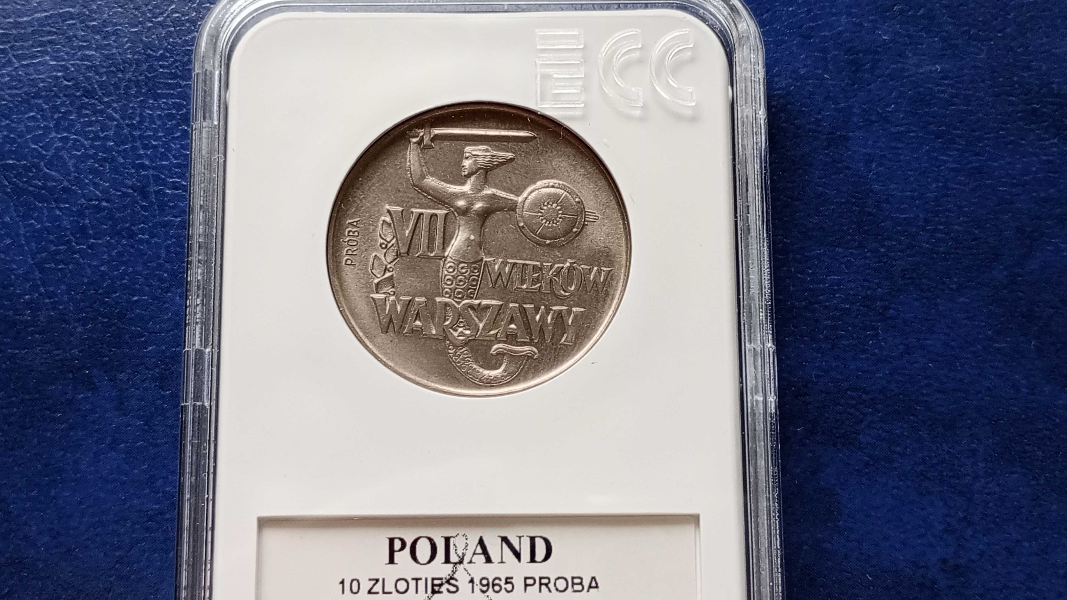 Stare monety 10 złotych 1965 VII wieków MS70 próba Ideał PRL