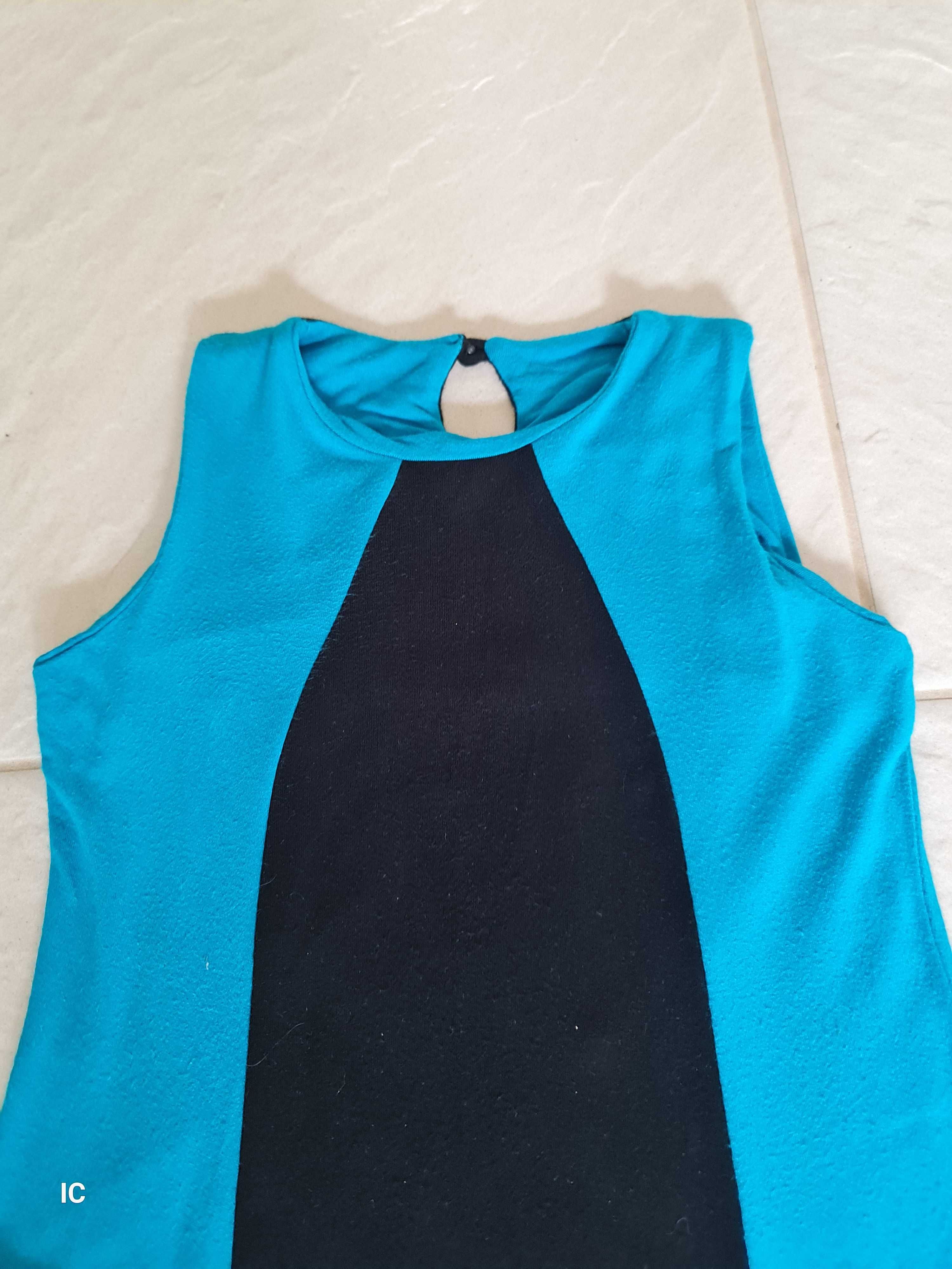 Niebiesko-czarna sukienka z paskiem dla dziewczynki
