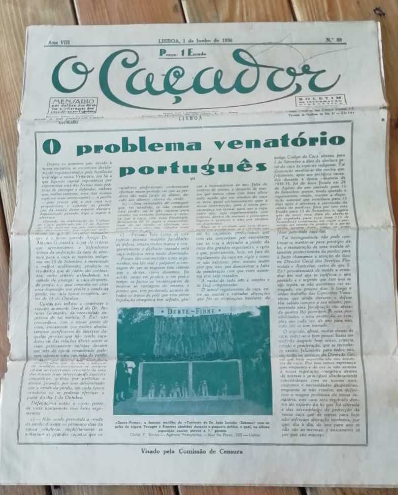 Antigo e RARO Jornal "o Caçador", n.º 89, datado de 1 de Junho de 1936