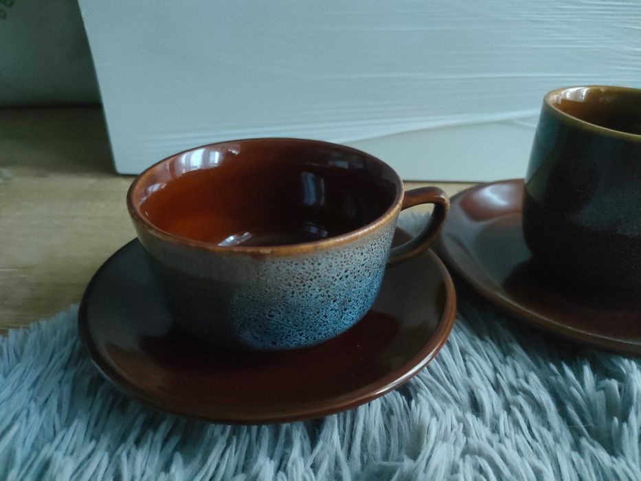 Mirostowice ceramika Agat, PRL filiżanka , mlecznik czarka , talerzyki