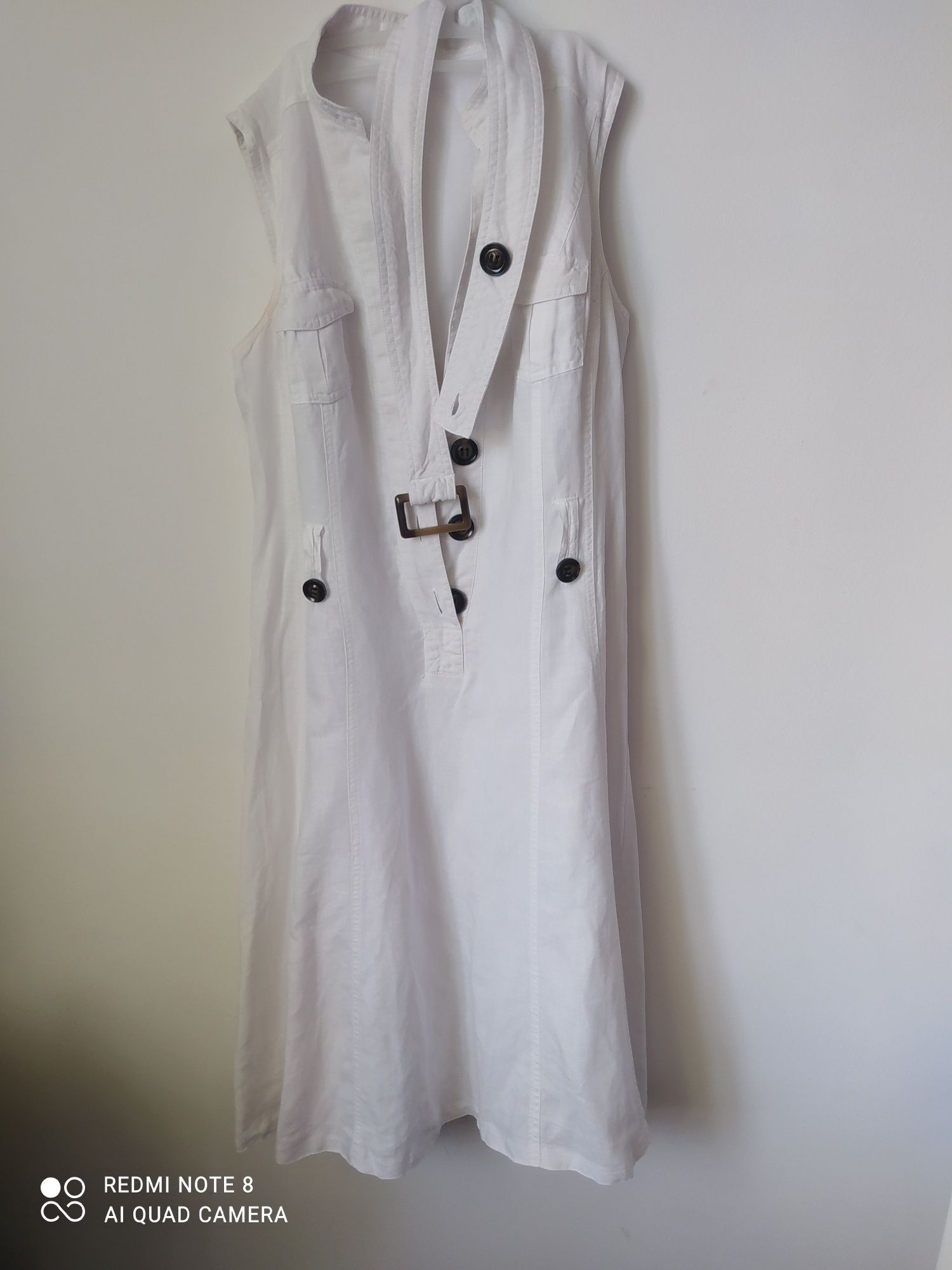 Sukienka MIDI biała lniana z podszewką