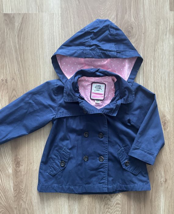 Granatowy, jesienny płaszczyk z kapturem, 93, cool club