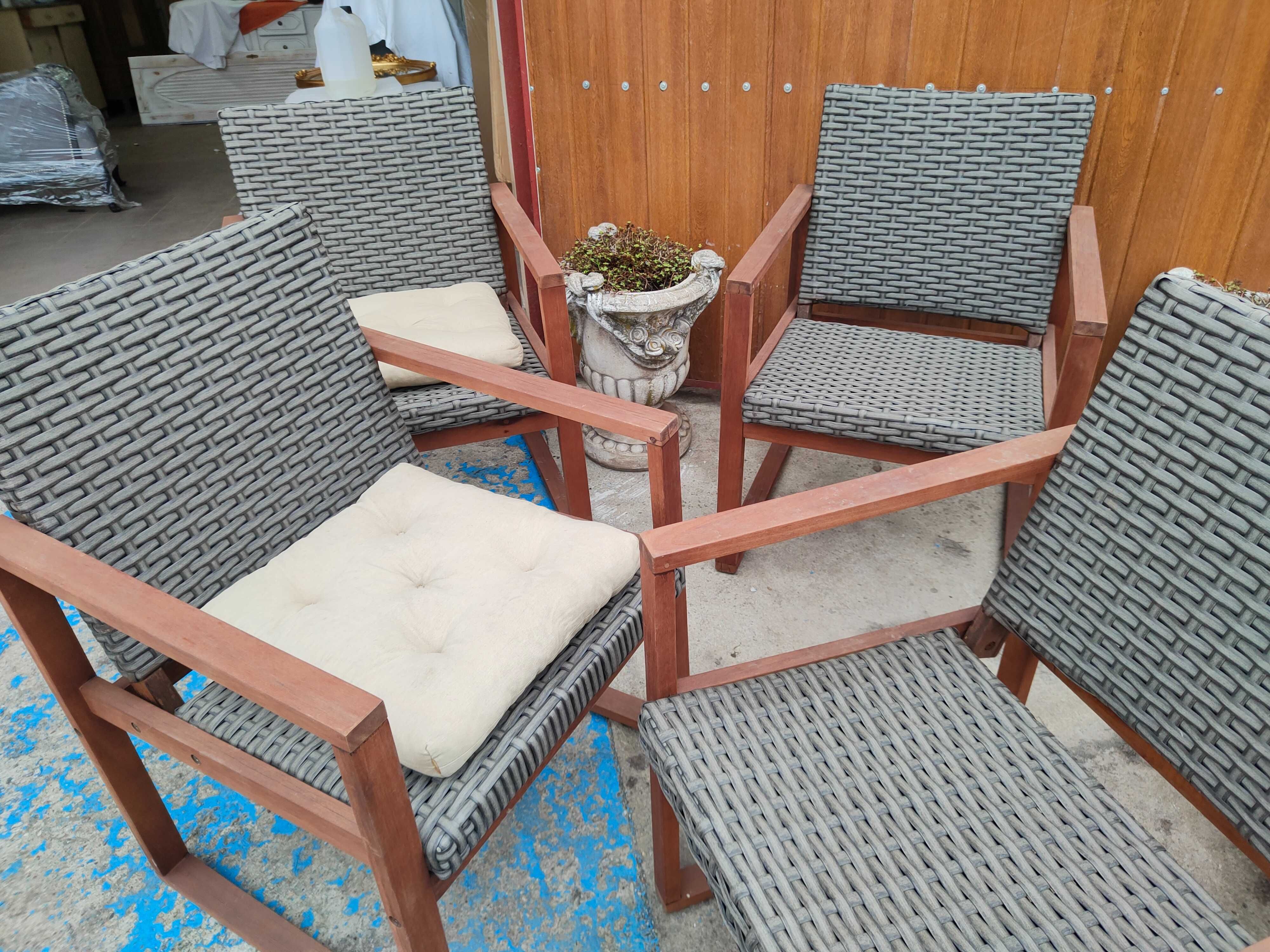 Krzesła ogrodowe Rattan oparcia Drewniane 6 szt
