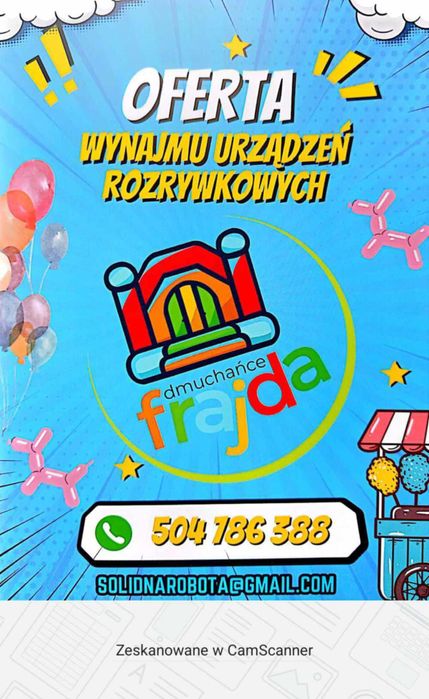Wynajem zjeżdżalni dmuchanych skakance wata cukrowa popcorn animacje