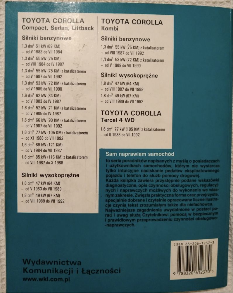 Toyota Corolla książka instrukcja i naprawa