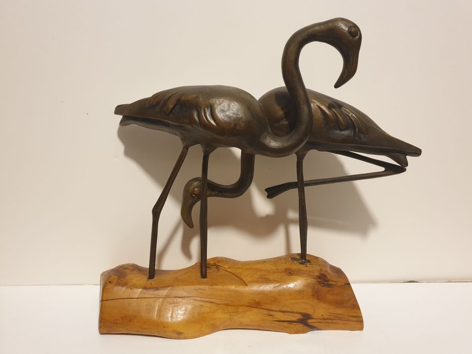 Antiga escultura em bronze - flamingos - Charles Reussner