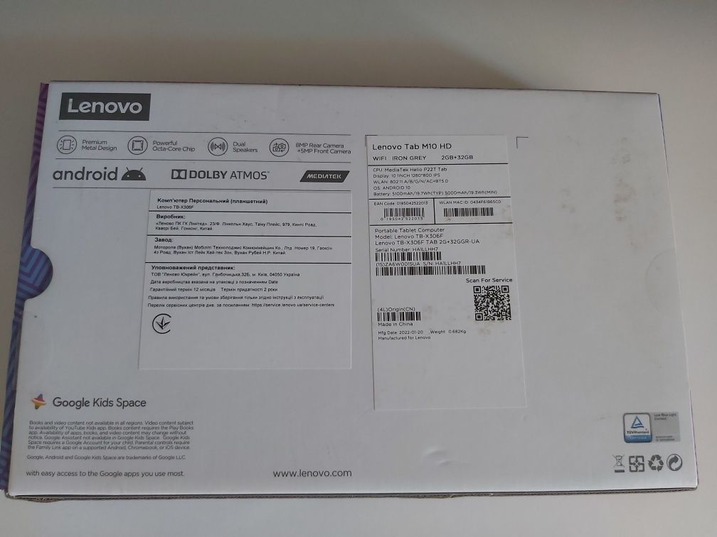 Планшет Lenovo TAB M10 hd (x306f) 10 дюймів, сім карта