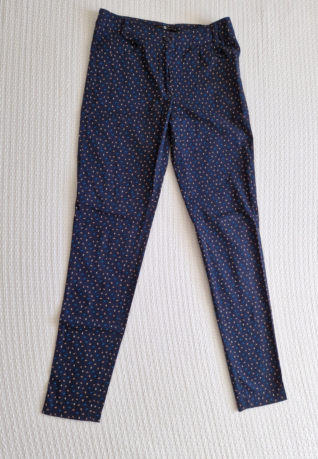 Granatowe spodnie cygaretki biurowe bawełniane 36 38 S M CDN