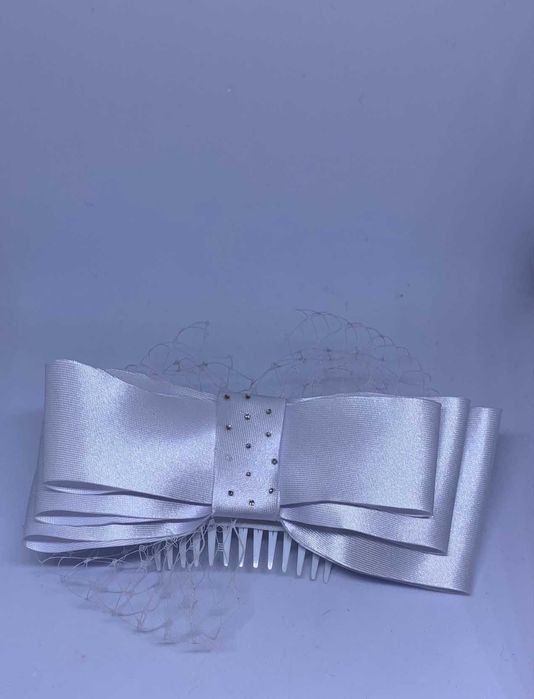 Nowa Kokówka Ślubna z Woalką Kokarda Biała Grzebyk Elegancka Outlet