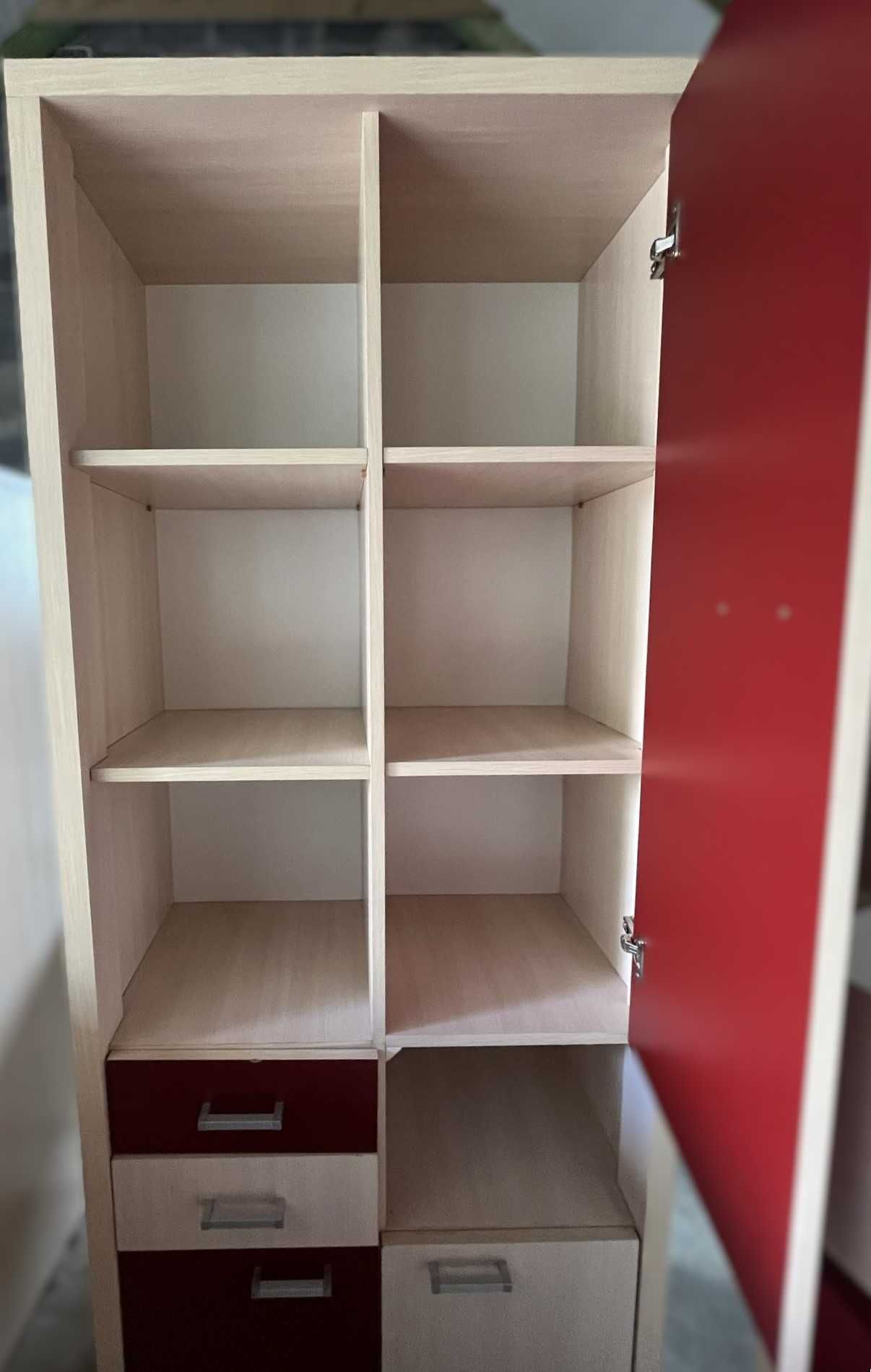 meble (szafa, komoda, łóżko, 2 szafki stojące, szafka wisząca, półka)