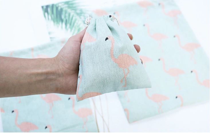 Lot of 2 Linen Bags (Flamingos + Plain) with Drawstring!64553269431297121