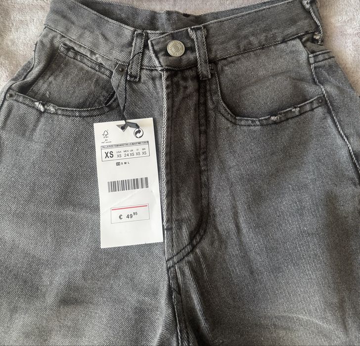 Джинсы новые  XXS/XS серые wide leg прямые палаццо с высокой посадкой