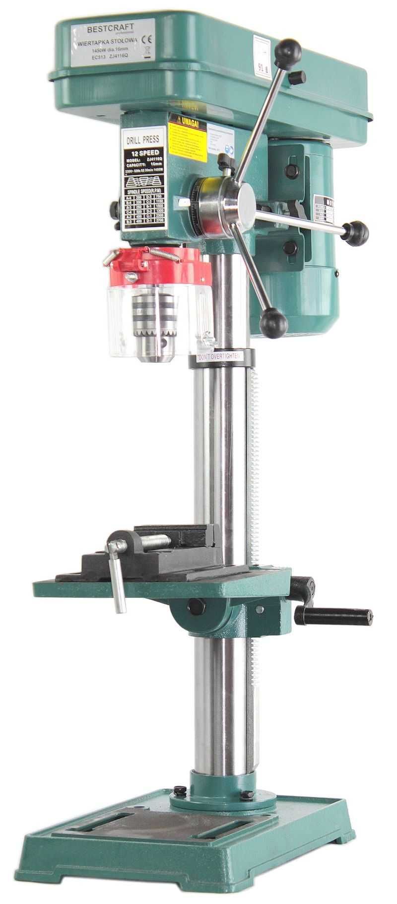 Duża wiertarka stołowa kolumnowa słupowa 1450W 2700rpm 16mm + imadło