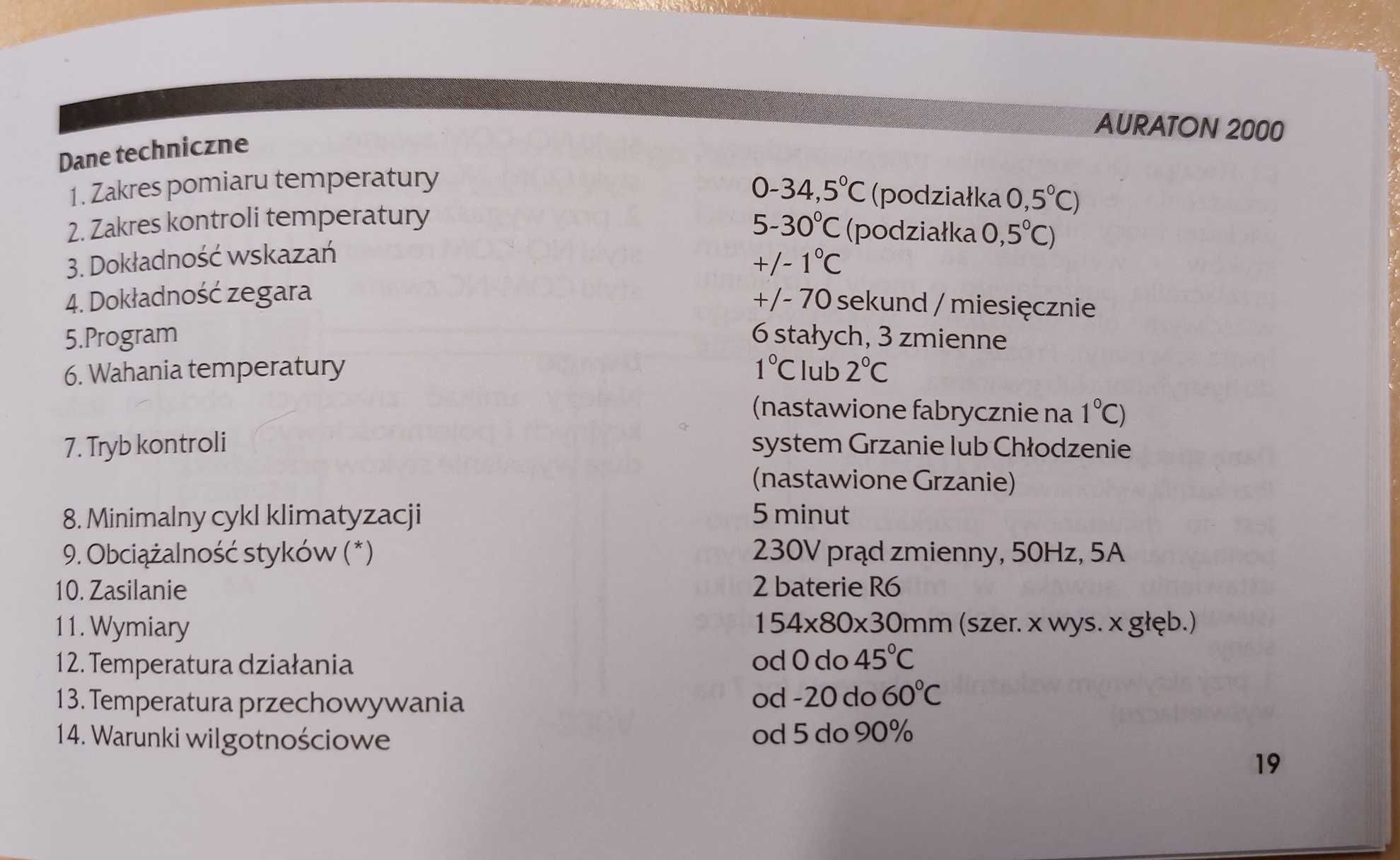 Sterownik regulator temperatury do urządzeń grzewczych  AURATON 2000