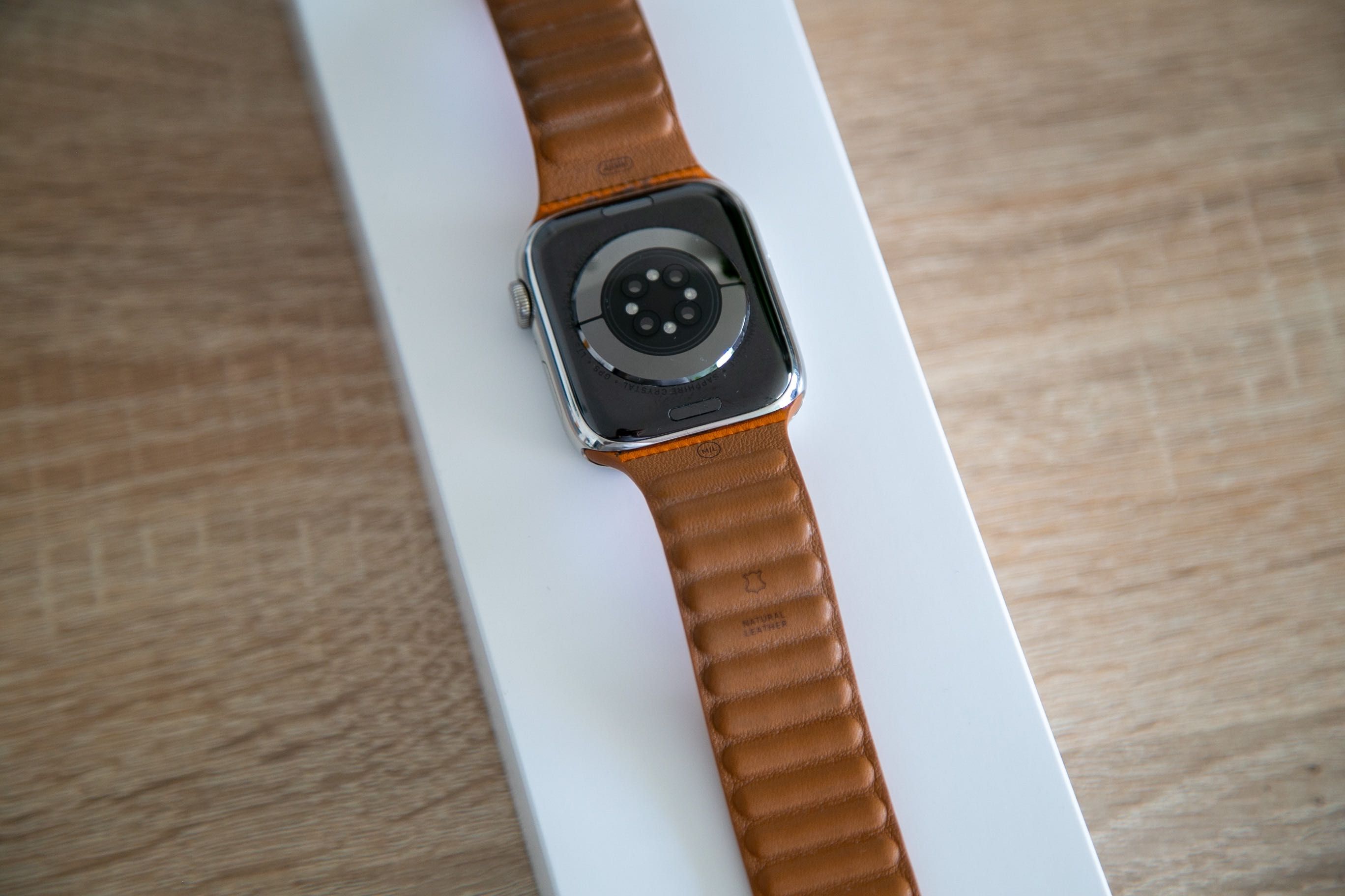 Apple Watch 7 45mm Cellular SREBRNY STAL + ORYGINALNY pasek M/L SKÓRA