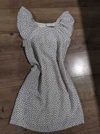 Sukienka Zara w kropki S/XS wiskoza z motylkowymi rękawkami