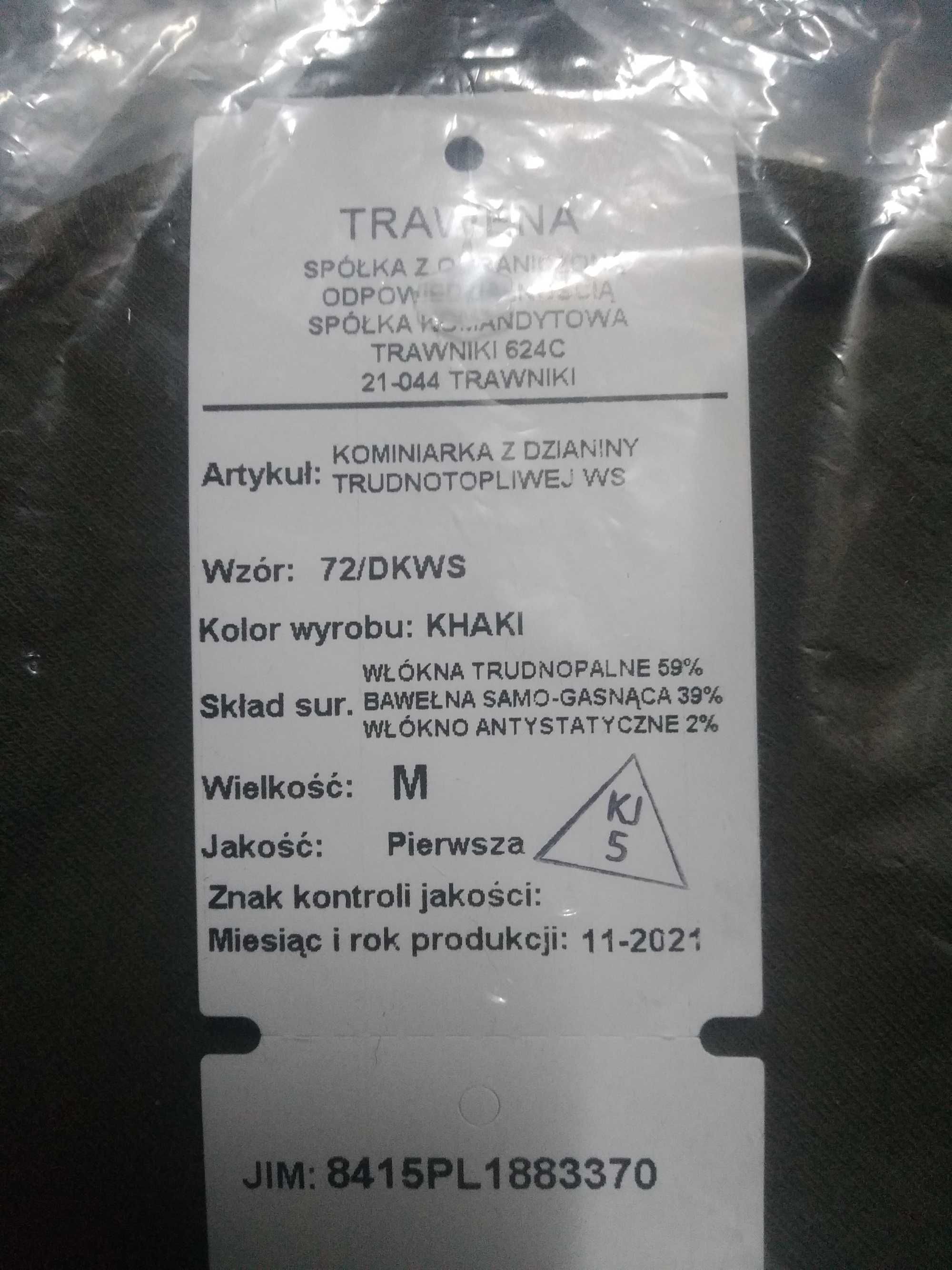 Kominiarka z dzianiny trudnotopliwej WS (khaki) Rozm. M