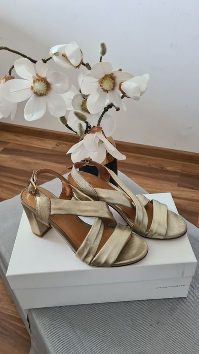 Cosmo Paris Sandały Damskie na słupku eleganckie Złote rozmiar 38