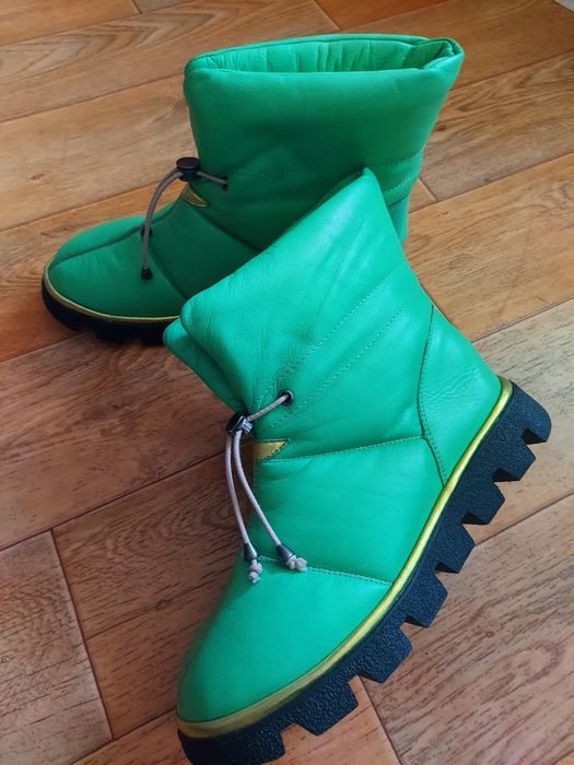 Кожа 100% зеленые  угги, дутики. Дорогой бренд Gizzelli1. 36/37, 37/38