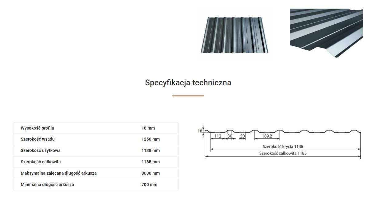 Blacha trapezowa T-18 E  RAL7016 Grafit Mat garaż hala ogrodzenie