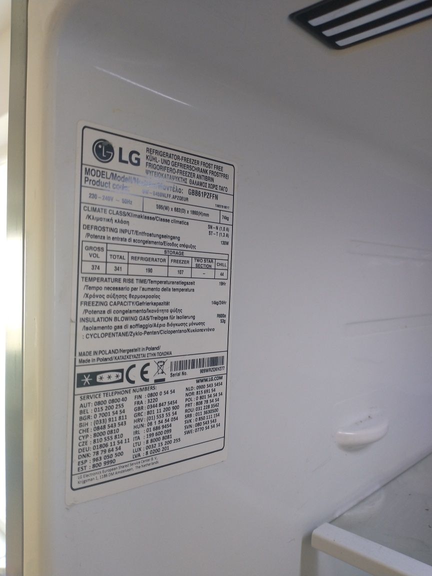 Lodówka LG A+++ z zamrażarką. No Frost