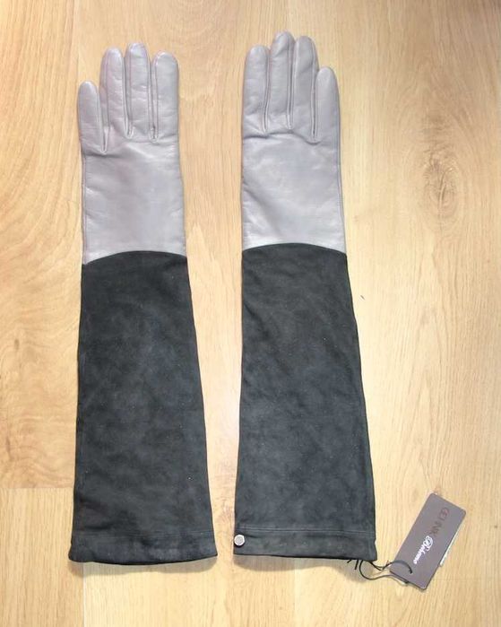 OCHNIK skóra owcza szare czarne rękawiczki damskie długie 8