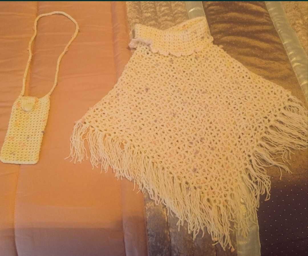 Casaco Poncho de crochê feito à mão para criança novo