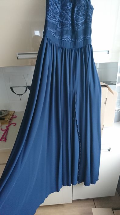 Niebieska/granatowa sukienka maxi, długa, na wesele, koktajlowa r. 36