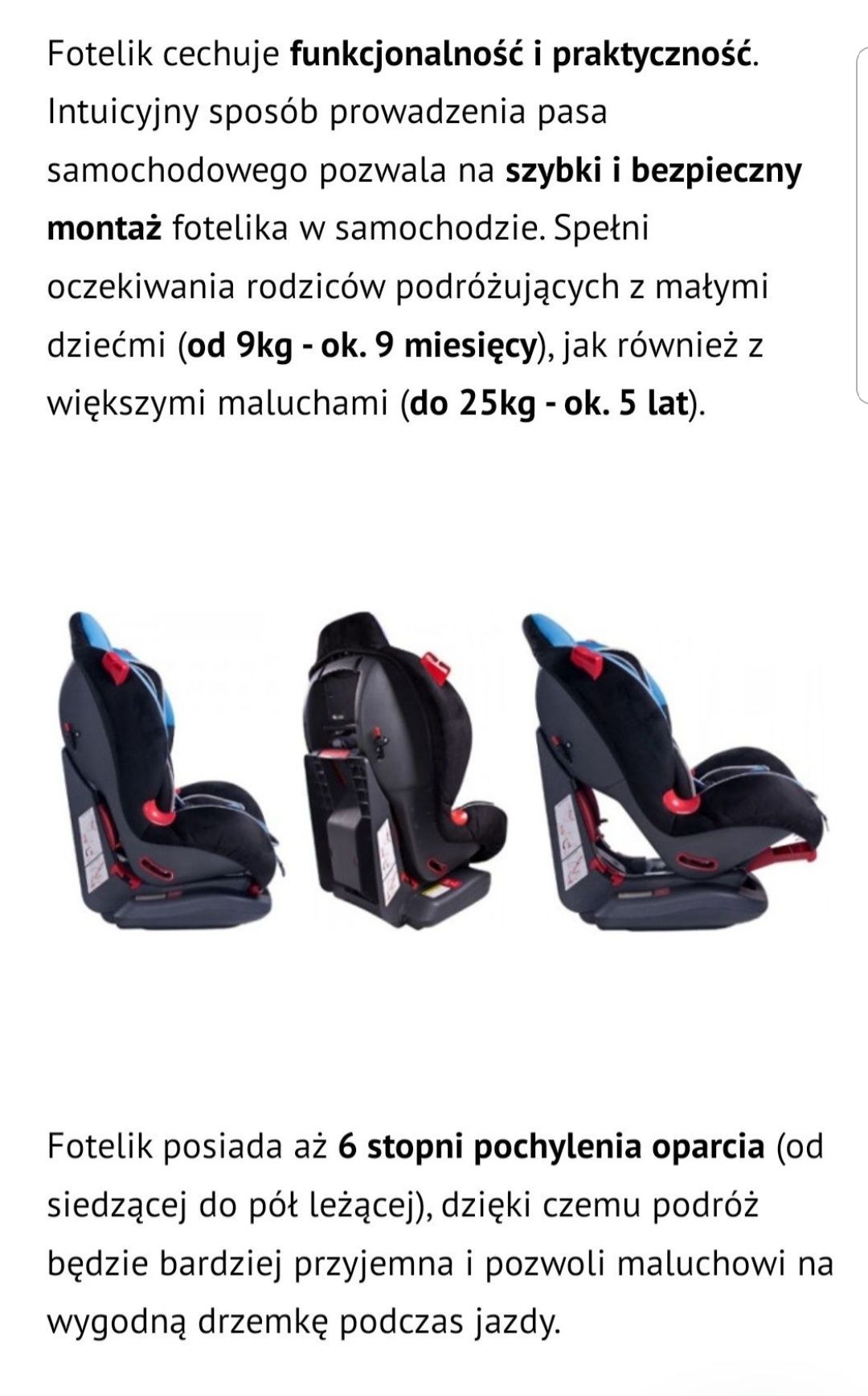 Fotelik samochodowy caretero Sport 9-25kg rozkładany Booster krzesełko