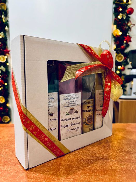 Herbaciany zestaw prezentowy herbaty świąteczne syrop boże narodzenie