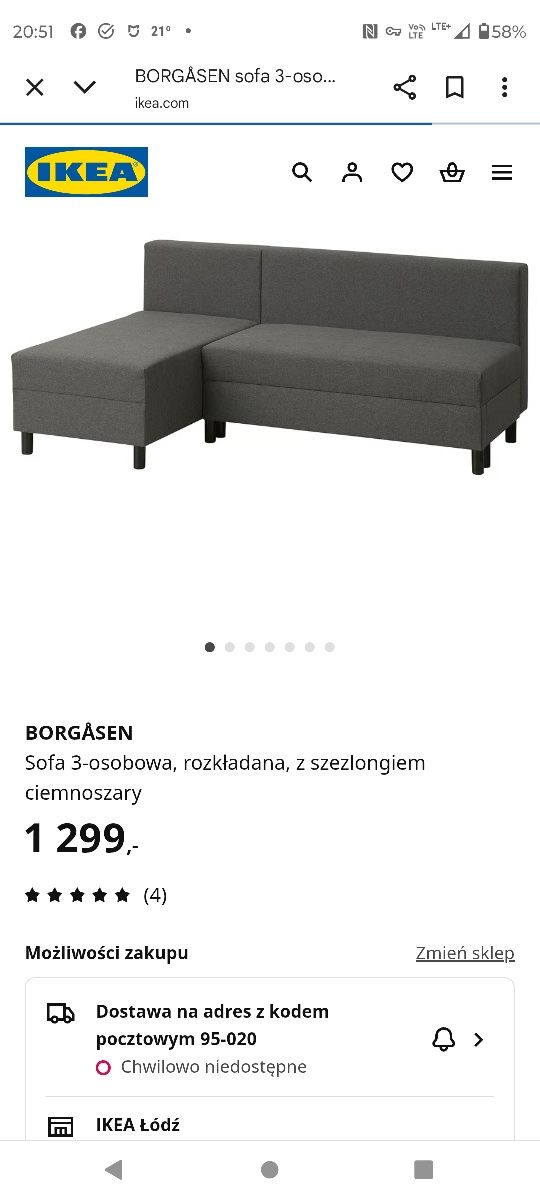Kanapa z szezlongiem Ikea stan dobry
