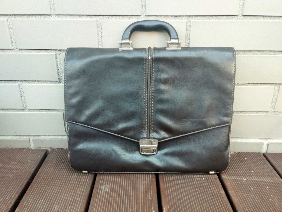 Torba męska - aktówka duża - brązowa z rączką / teczka / 5 kieszeni