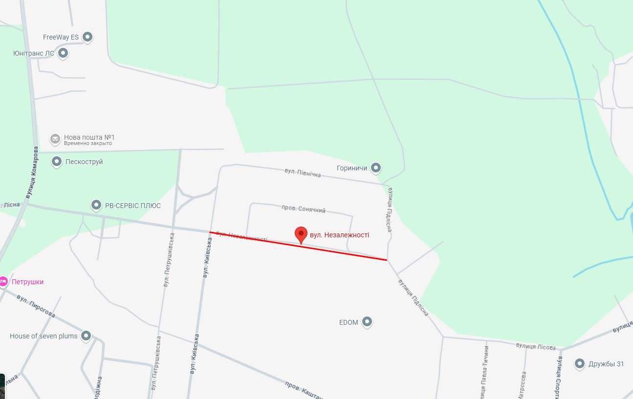 Ділянка 10 соток в с. Гореничі, вул. Незалежності. Широкий фасад