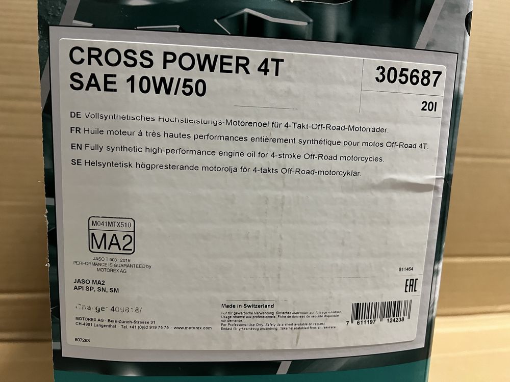 Olej Motorex Cross Power 4T SAE 10W/50 20L