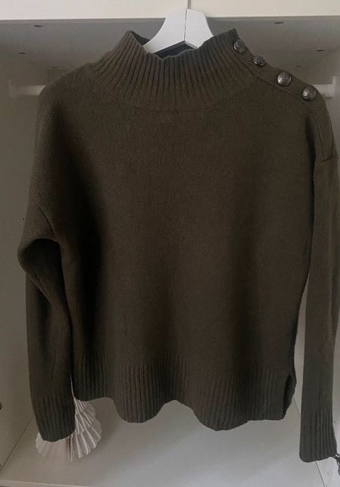 Golf khaki zielony kaszmir wełna M wool Hallhuber germany