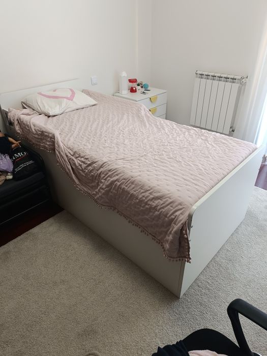 Estrut cama c/arrum+estrad ripas, branco, 90x200 cm